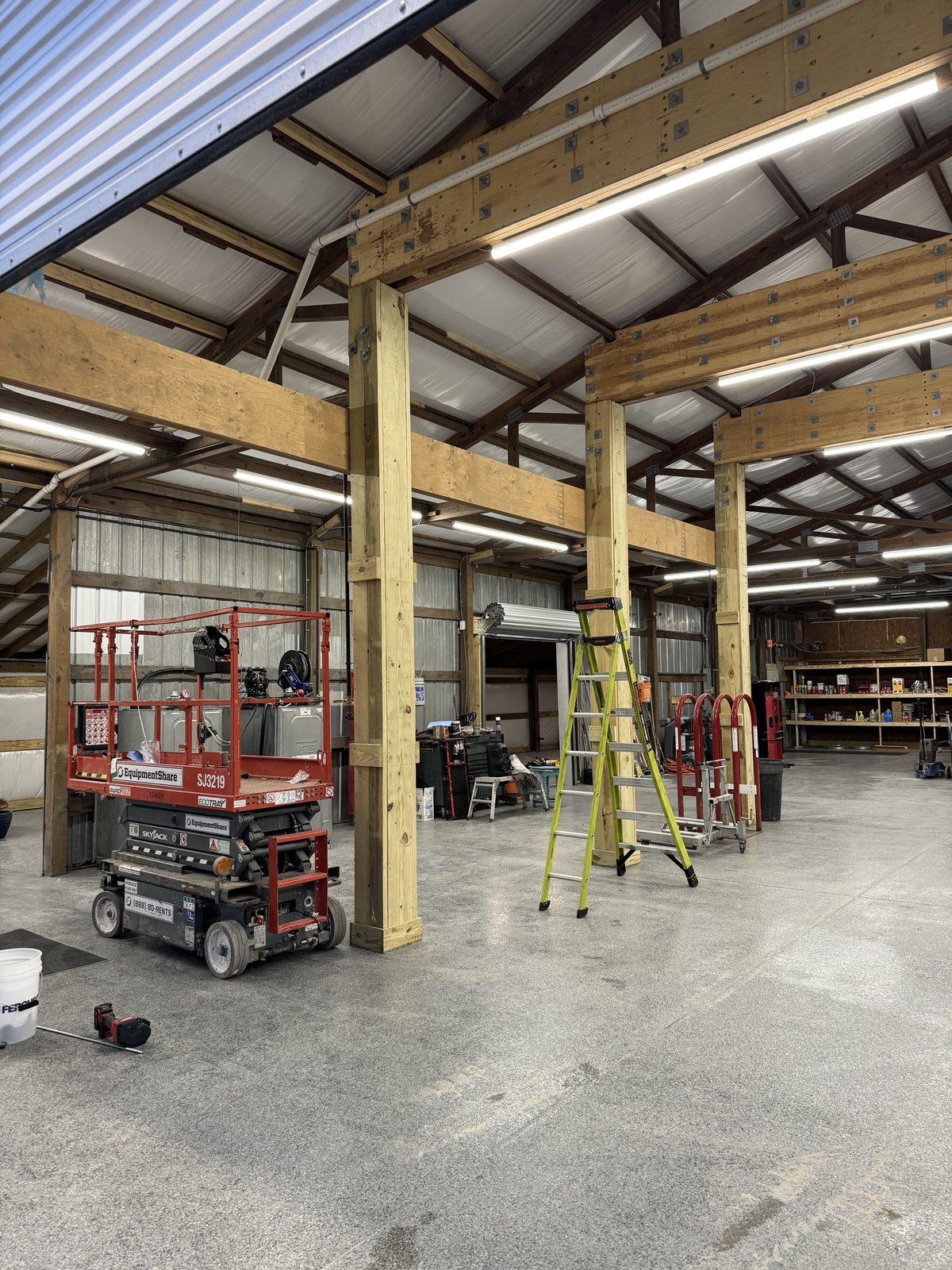 Warehouse air system and lighting installation in progress